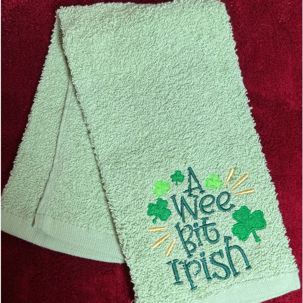 Irish St. Patrick’s Day Green embroidered kitchen towel,A Wee bit Irish st pat